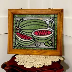 Farmhouse faux stained glass! Beautiful watermelon picture!
